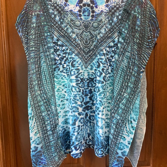 Chicos blue animal print top. Embellished neck. Size 2. Medium. - Picture 2 of 6